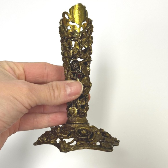 Vintage Matson bud vase: Ornate floral Rose candlestick or pen holder - Picture 3 of 11